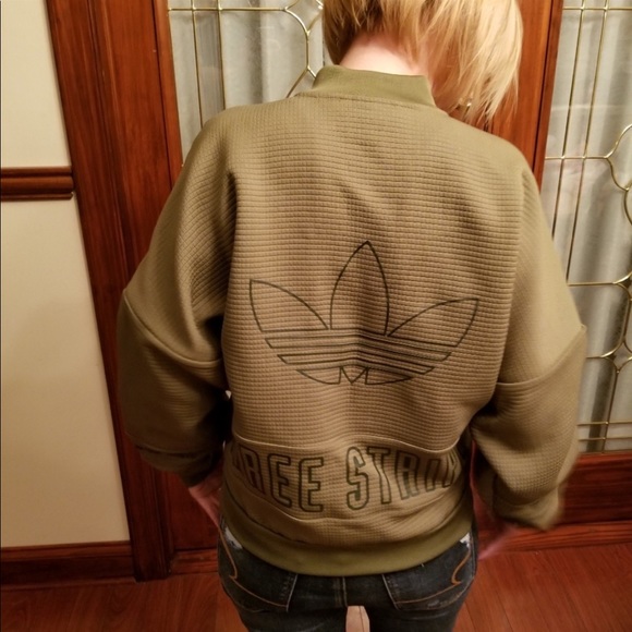 Adidas Trefoil Olive Green Waffle Knit Jacket XS - Picture 2 of 7